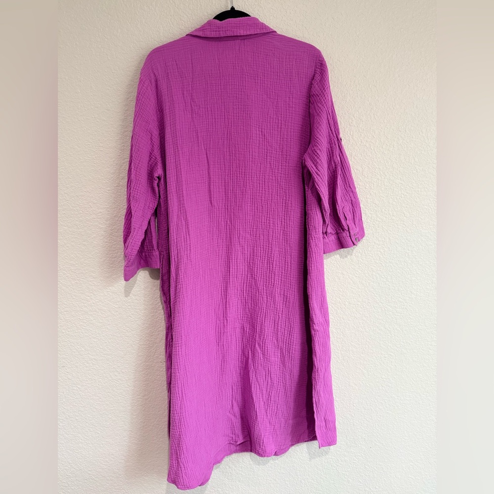 J.JILL COTTON-GAUZE ONE-POCKET SHIRTDRESS IN WILD ORCHID XL midi - Picture 6 of 6